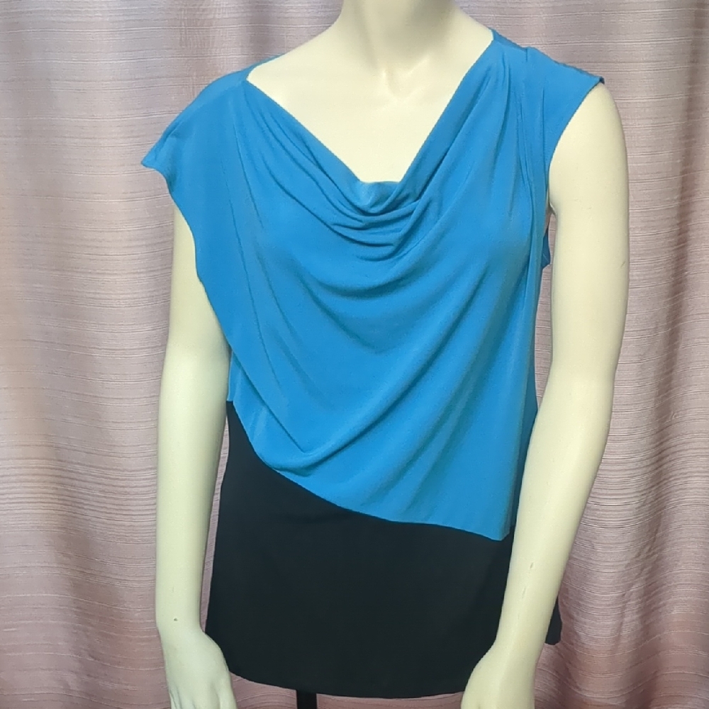 Susan Lawrence Teal & Black Sleeveless Blouse